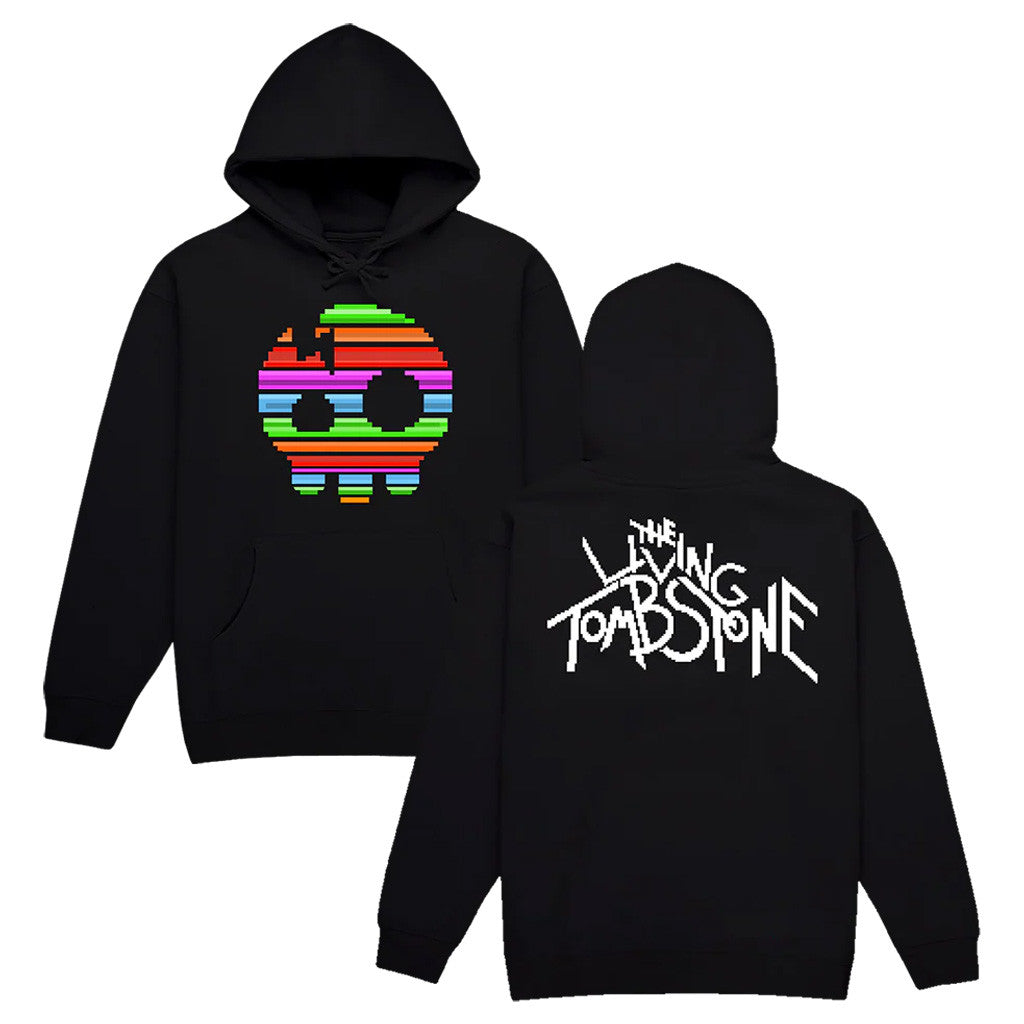 The Living Tombstone Merch The Living Tombstone 8 Bit Rainbow Skull Black Hoodie