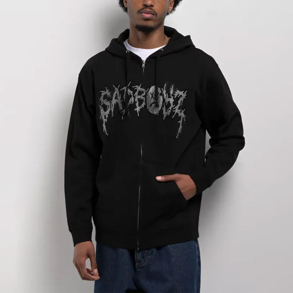 Junior H Sad Boyz Merch Sad Boyz Rhinestone Logo Black Zip Hoodie Present For Him