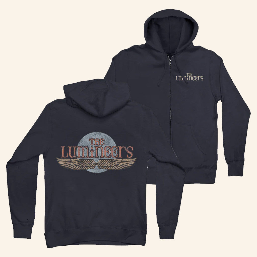 Lumineers Merch Tour 2025 The Lumineers Winged Logo Zip Hoodie Best Gifts For Dudes
