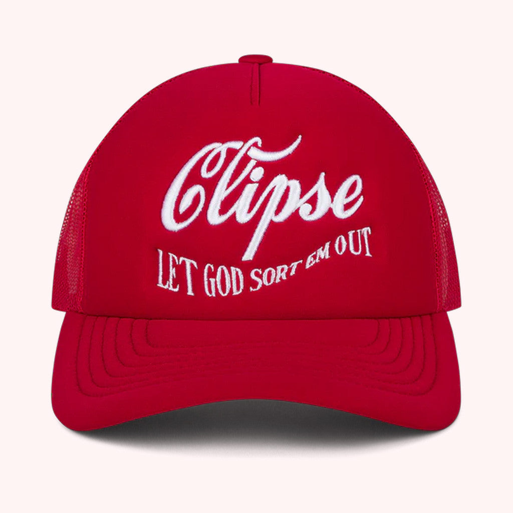 Clipse Tour Merch Denim Tears X Clipse Printed Red Trucker Hat Gifts For Dad