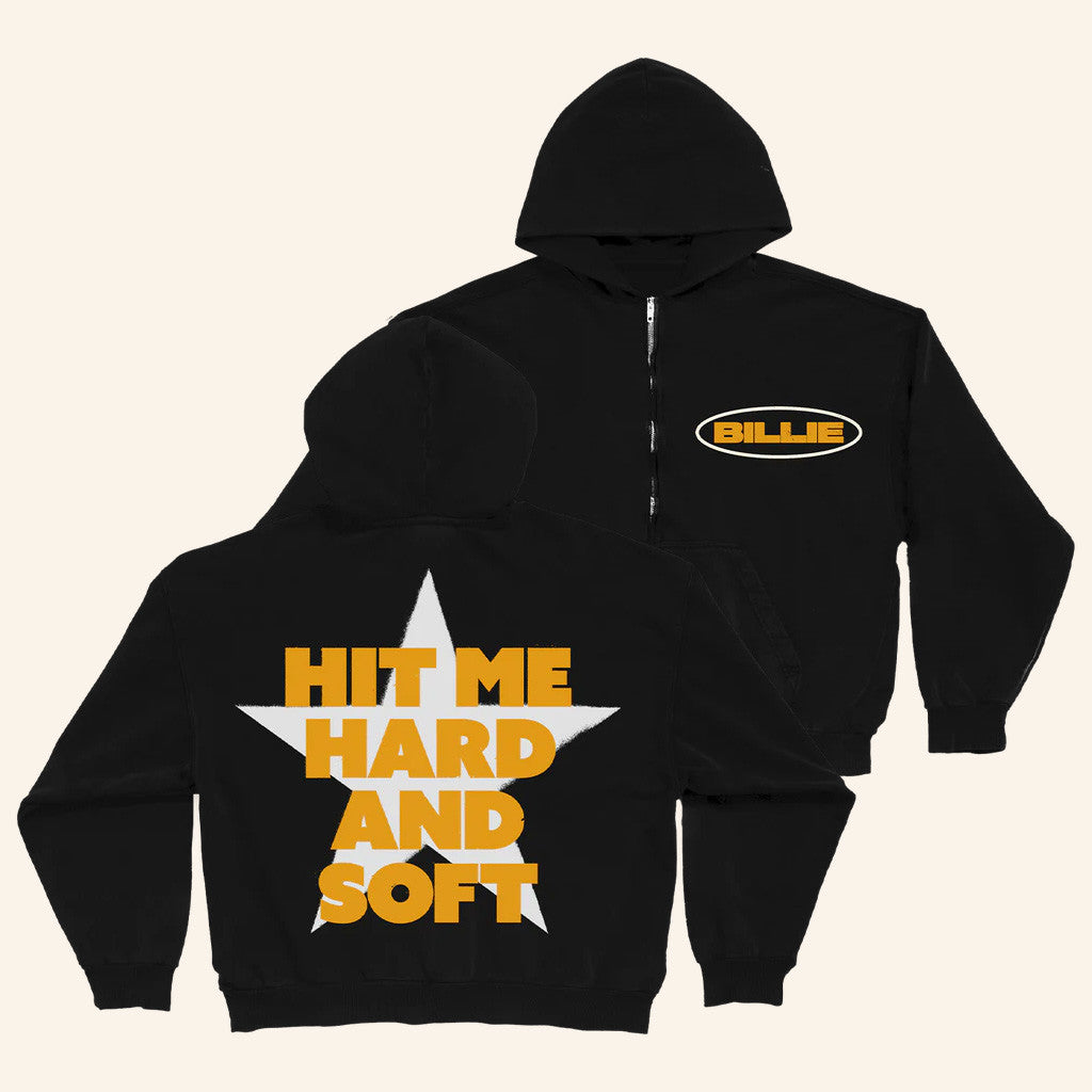 Billie Eilish Merch Hit Me Star Black Zip Hoodie Gifts For Husband