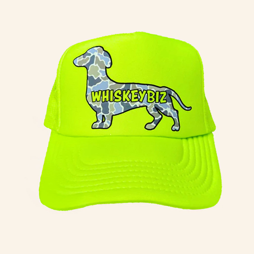 Whiskey Biz Merch Weenie Dog Camo Trucker Hat Gifts For Friends