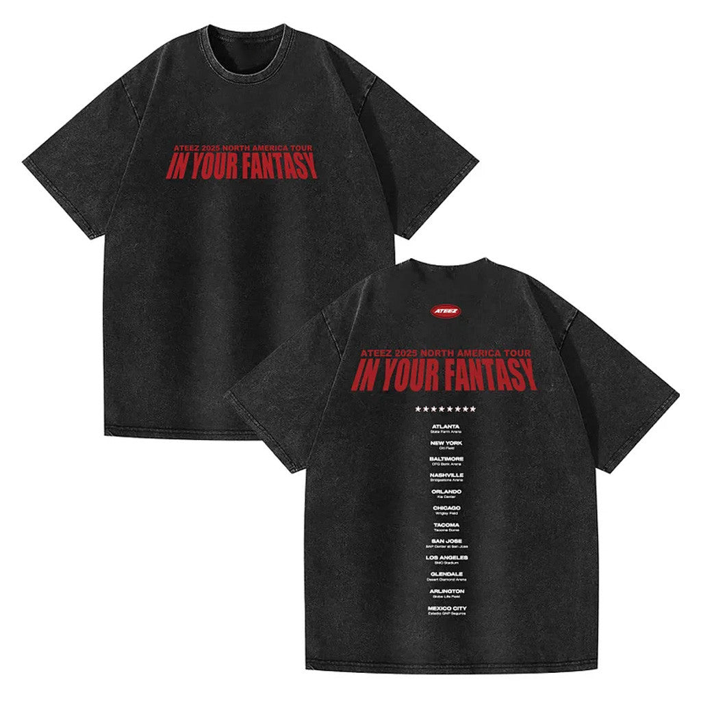 Ateez Merch 2025 ATEEZ In Your Fantasy World Tour North America Washed T-Shirt Friends Gifts