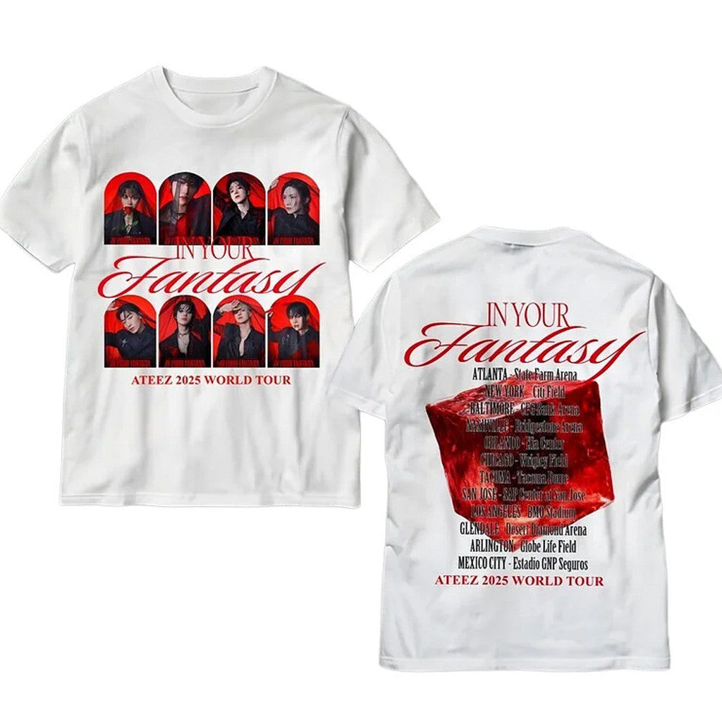 Ateez Merch Ateez 2025 World US Tour 'In Your Fantasy' Concept Photo T-Shirt White Fans Gift