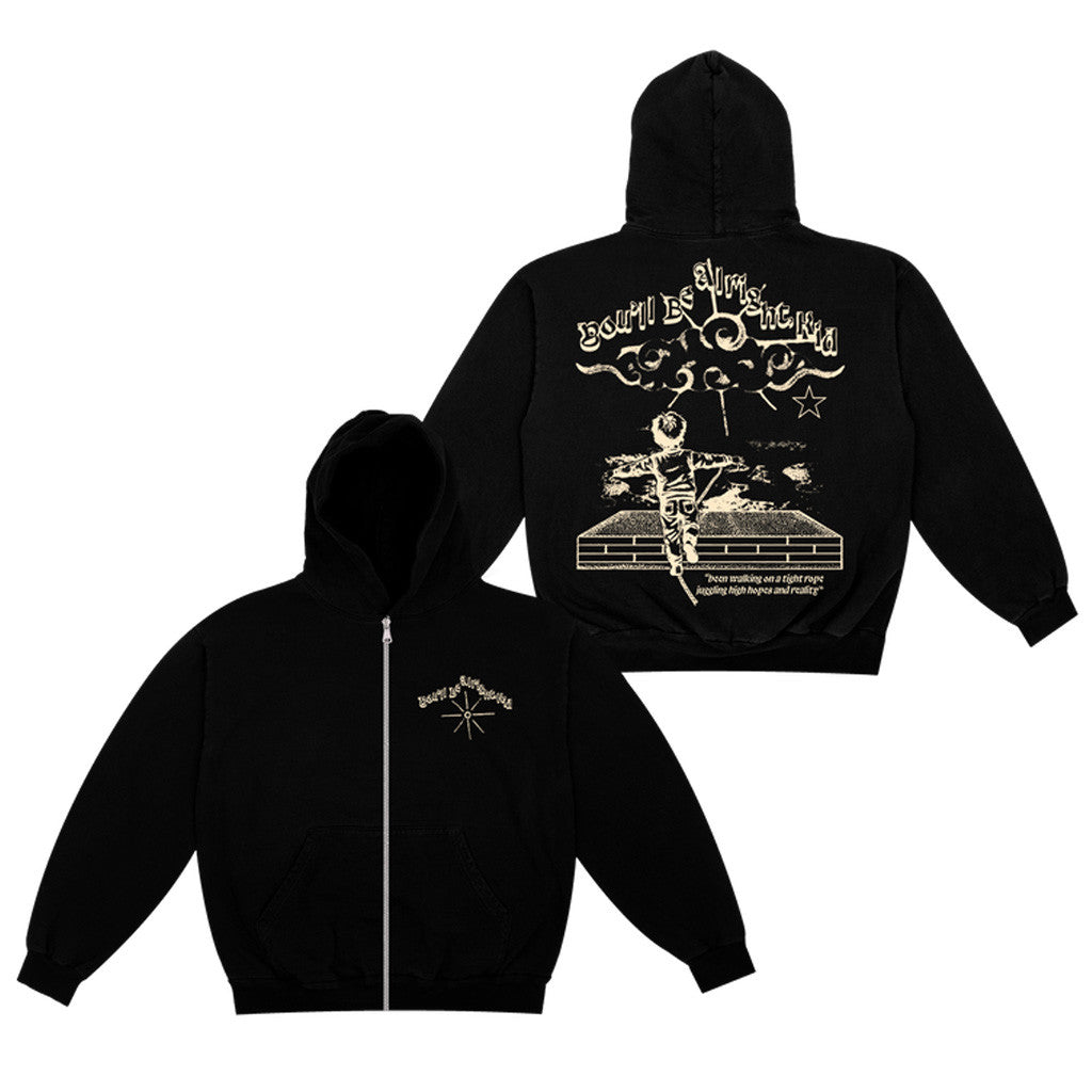 Alex Warren Merch You'll Be Alright Kid Black Zip Hoodie Gifts For Friends