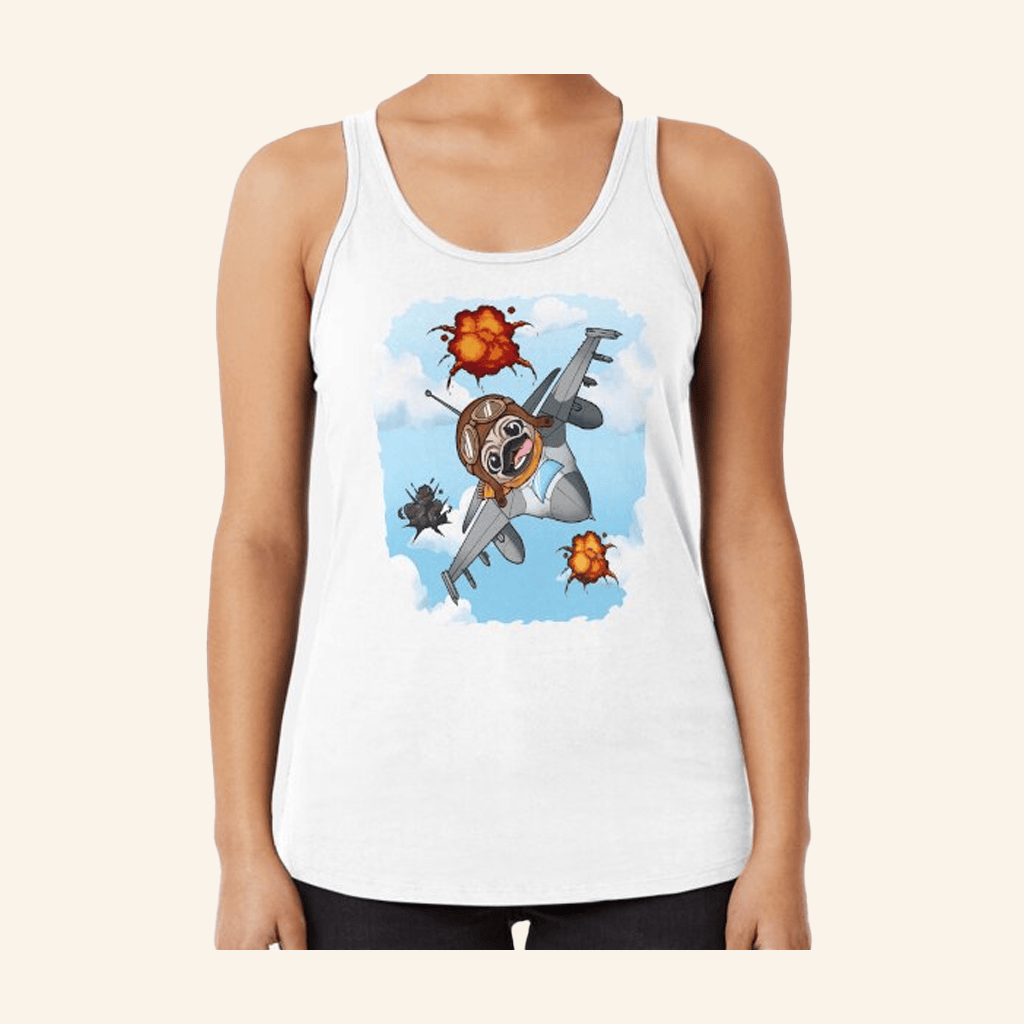 New Heights Merch Pilot Pug Taking Cuteness to New Heights Racerback Tank Top Wife Gifts