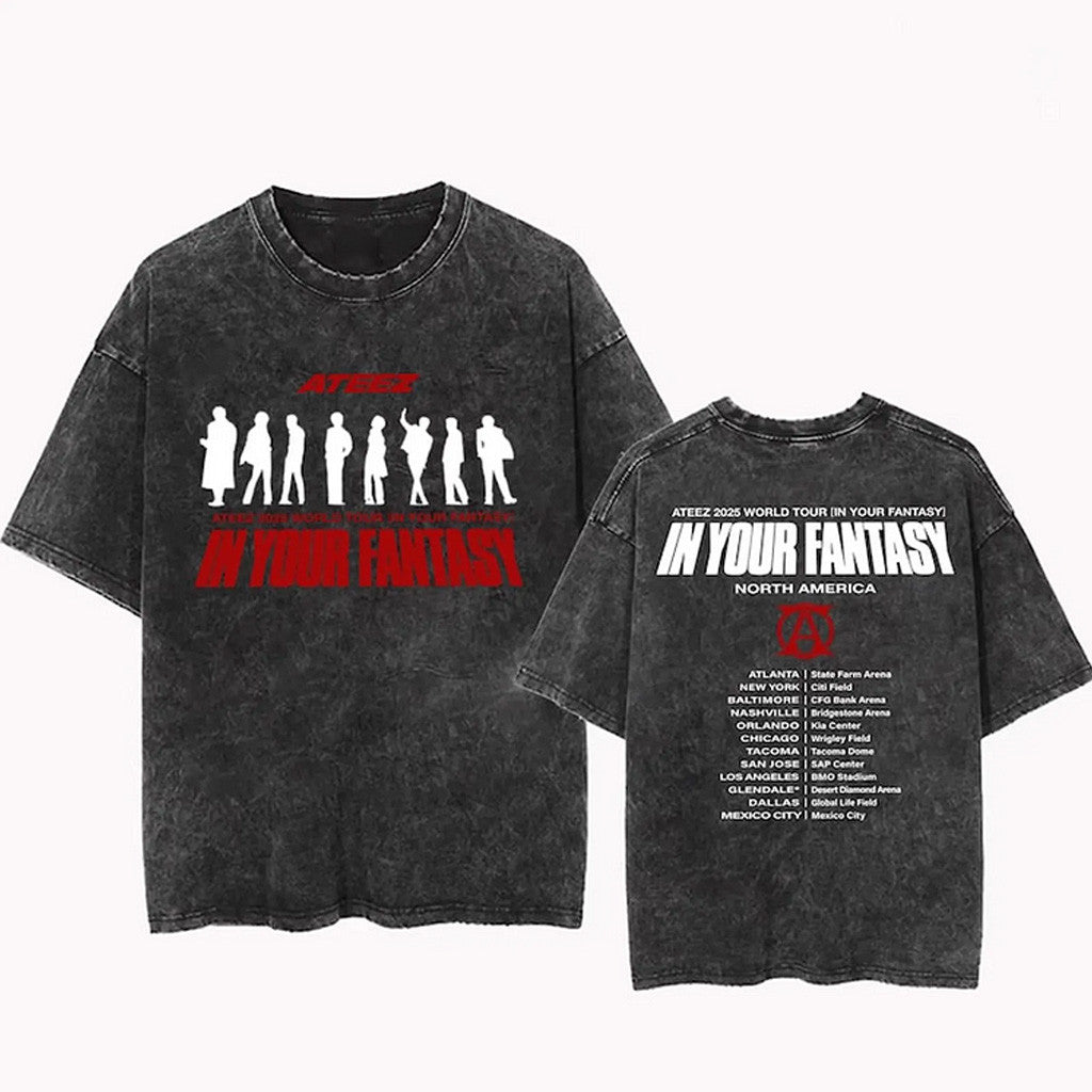Ateez Merch Ateez 2025 World Tour in Your Fantasy North America Tour Wash T-Shirt Gifts For Daughter