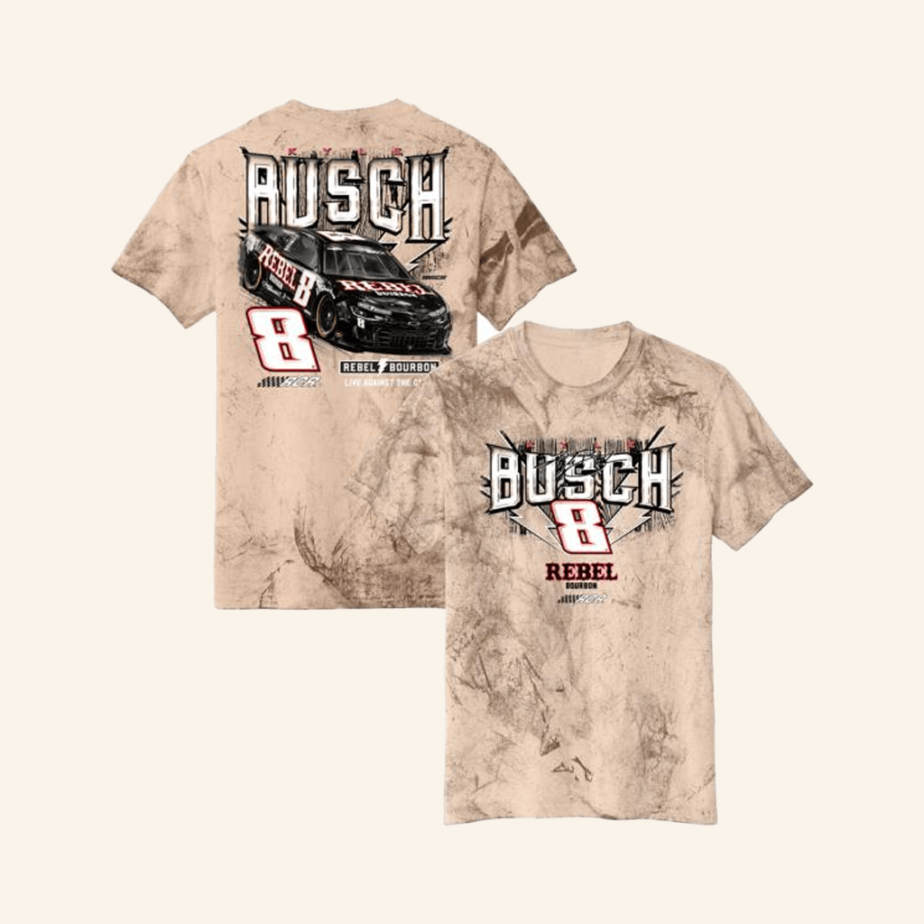 RCR Racing Merch Kyle Busch 2025 Rebel Bourbon Black Car T-Shirt Racing Fans Gifts
