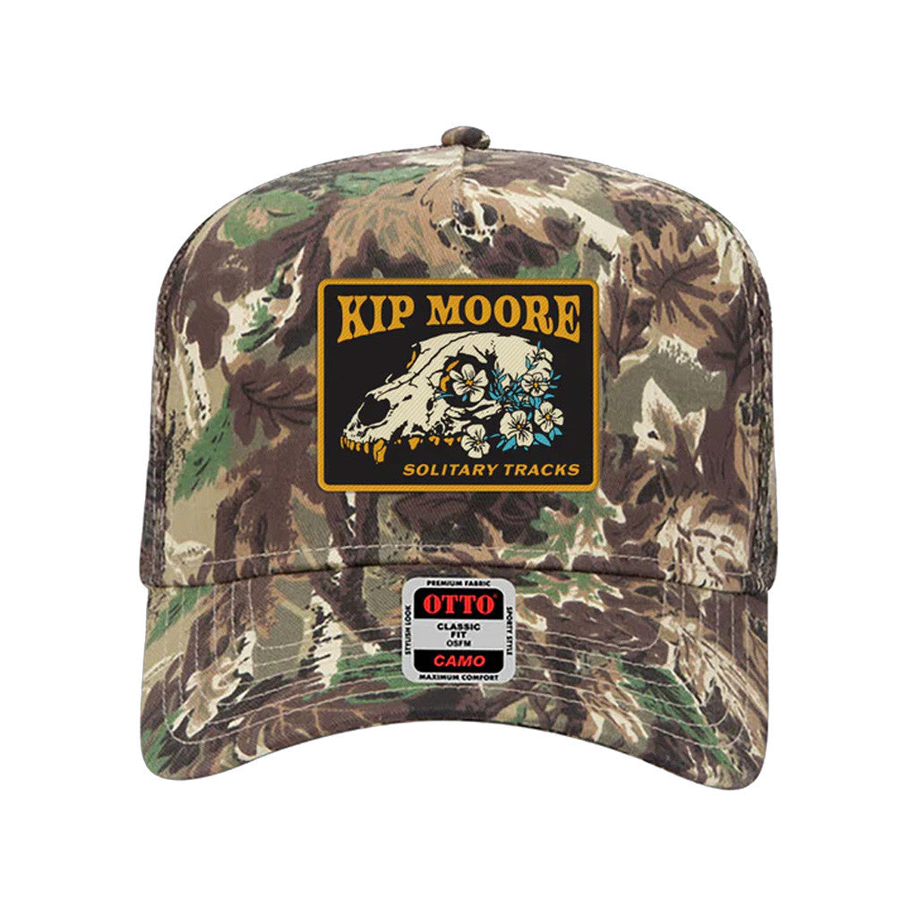 Kip Moore Merch Tour 2025 Camo Skull Trucker Hat Embroidered Music Related Gifts For Guys