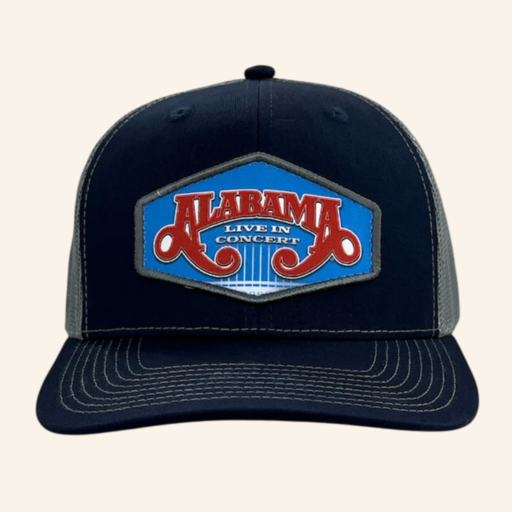 Alabama Merch Tour 2025 Alabama Navy And Grey Live In Concert Trucker Hat Embroidered