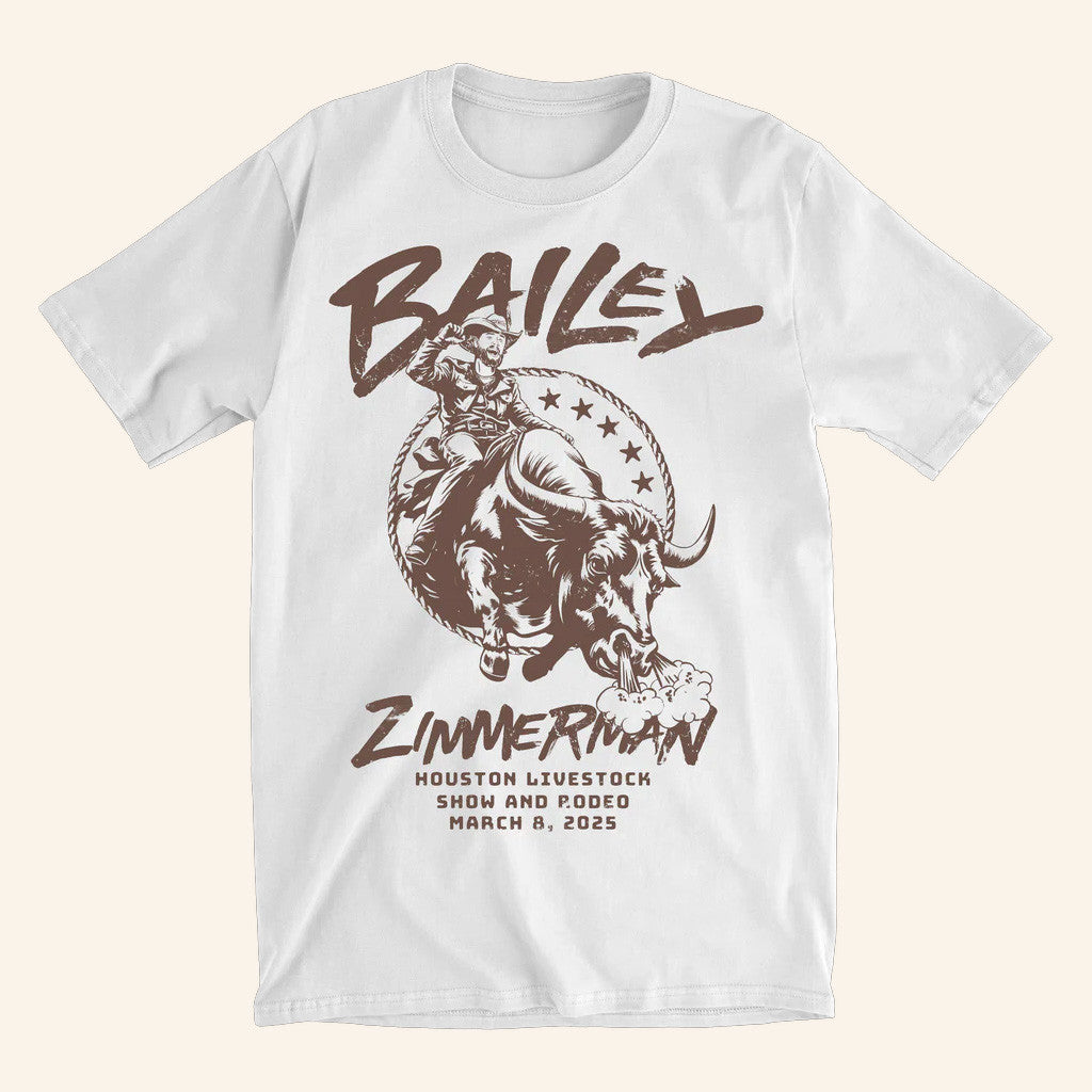 Bailey Zimmerman Merch Tour 2025 Bullrider Bailey White T-Shirt Presents For Dad