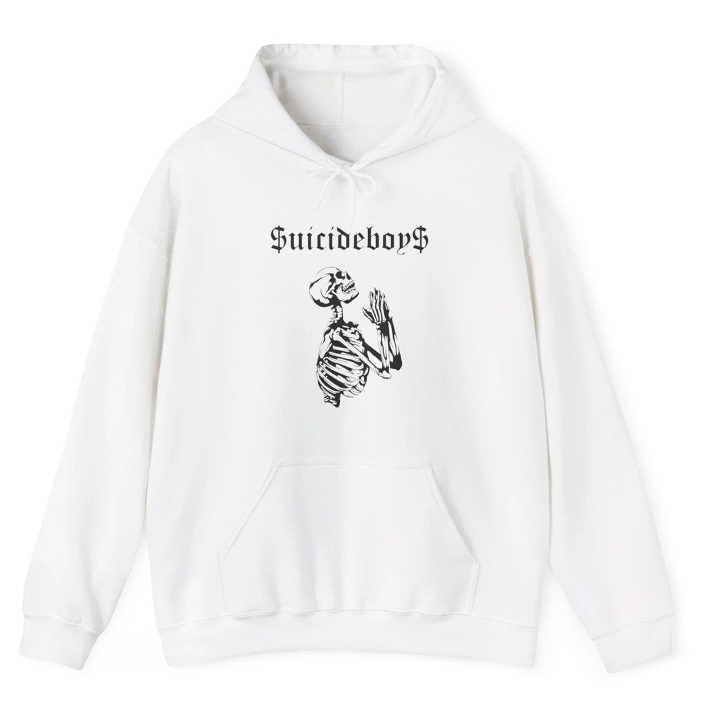 Suicide Boys Merch Hoodie SuicideBoys Praying Skeleton Hoodie White Gifts For Fans
