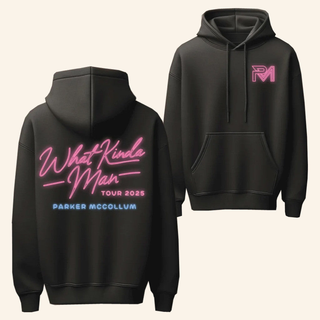 Parker McCollum Merch Tour 2025 Black What Kinda Man Tour Hoodie Friends Gifts