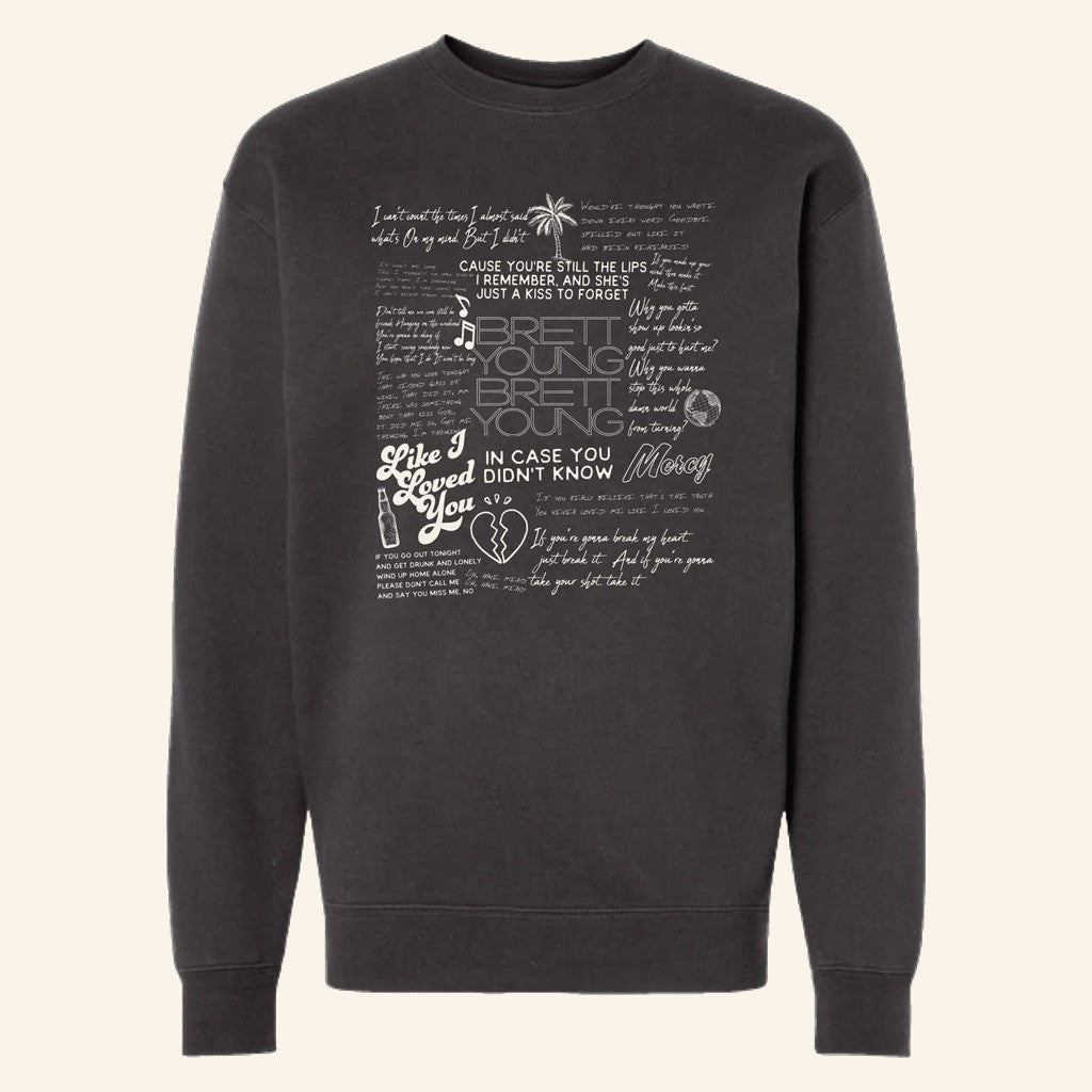 Brett Young Merch Tour 2025 Black Songs Crewneck Sweatshirt Unique Gifts For Music Lovers