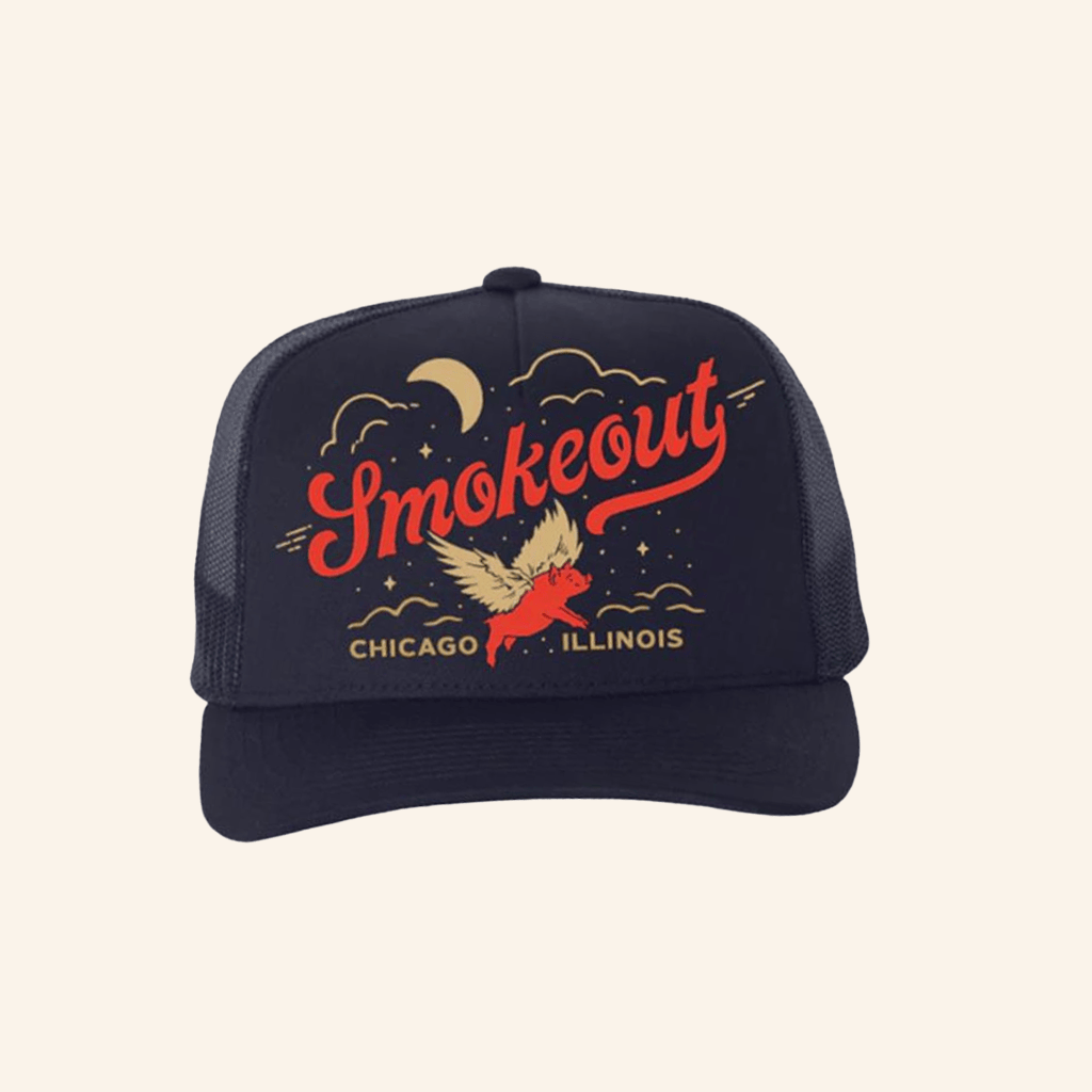 Windy City Smokeout Merch Navy Flying Pig Trucker Hat Gifts For Dudes