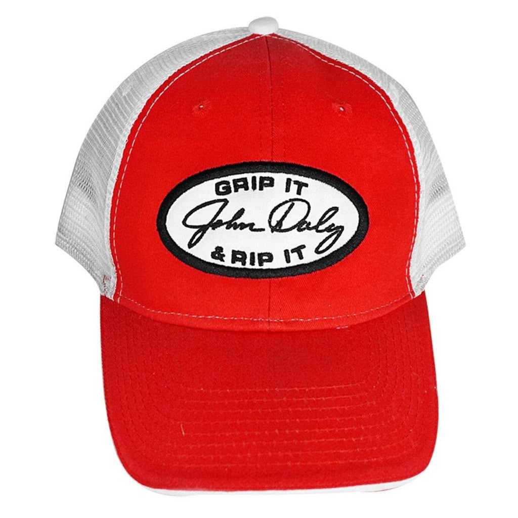 John Daly Merch Grip It N Rip It Trucker Hat Red Embroidered Gifts For Golf Dad