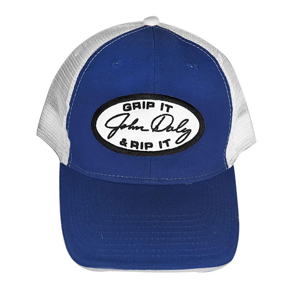 John Daly Merch Grip It N Rip It Trucker Hat Royal Embroidered Golfers Gifts For Dad