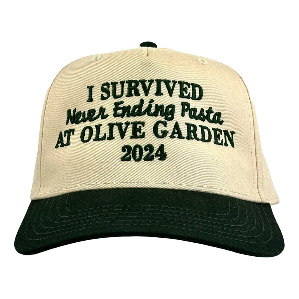 I Survived Never Ending Pasta Hat Embroidery At Olive Garden 2024 Hat Fan Merch