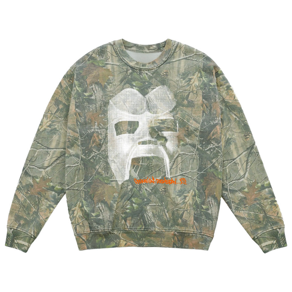 MF Doom Merch Doomsday Mask 25 Crewneck Camo Sweatshirt Good Gifts For Boyfriend