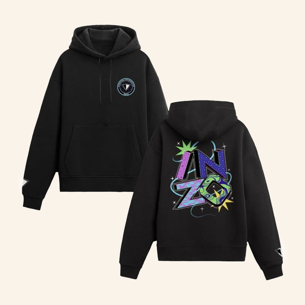 Inzo Merch Cosmic Typography Hoodie Black Friends Gifts