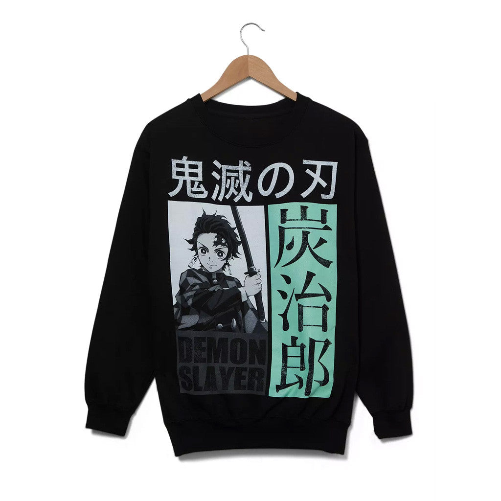 Demon Slayer Merch Demon Slayer Kimetsu No Yaiba Tanjiro Tonal Panel Portrait Crewneck Sweatshirt