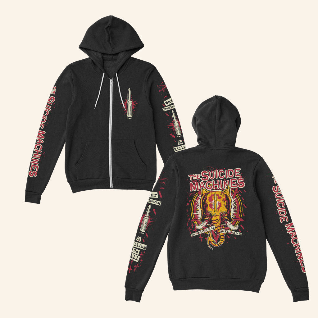 Suicide Machines Detroit Merch War Profiteering Is Killing Us All Zip Hoodie Gifts For Son