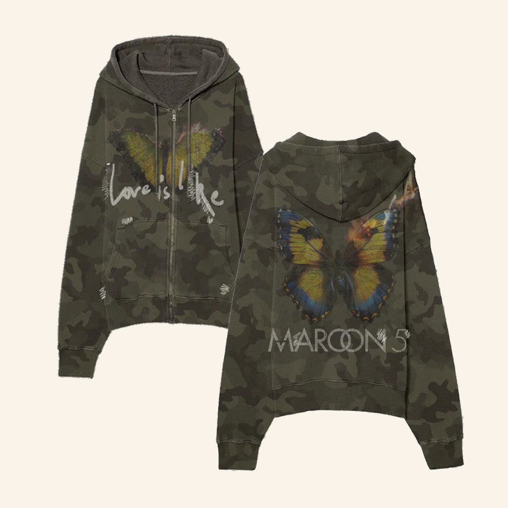 Maroon 5 Merch Love Is Like Zip Hoodie Camo Gift Ideas For Fans