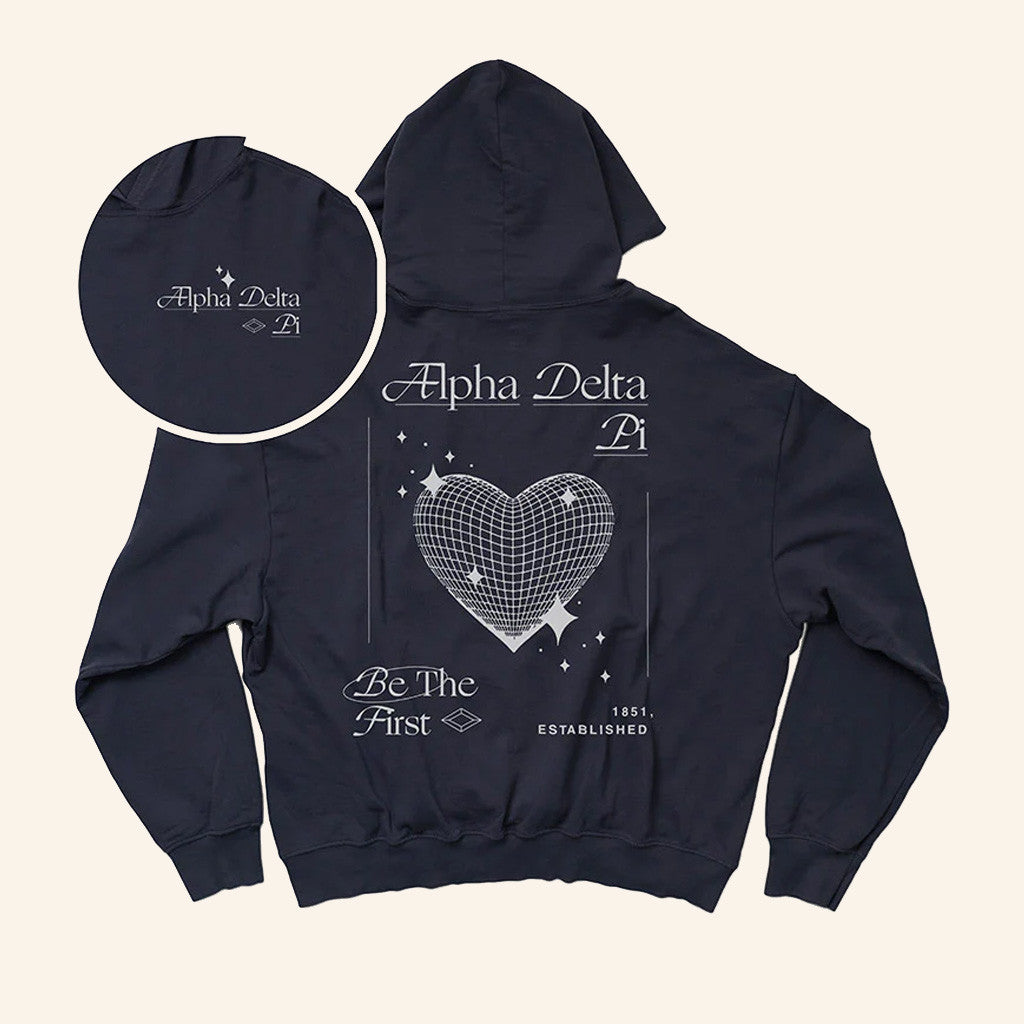 ADPI Merch Alpha Delta Pi Midnight Sky Disco Heart Matching Hoodie Gifts For Besties