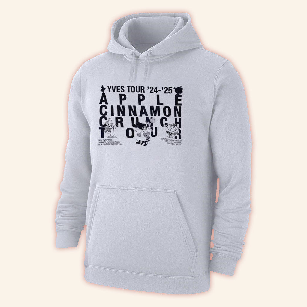 Yves Merch 2025 White Hoodie Apple Cinnamon Crunch Yves Merch Gifts For Dudes