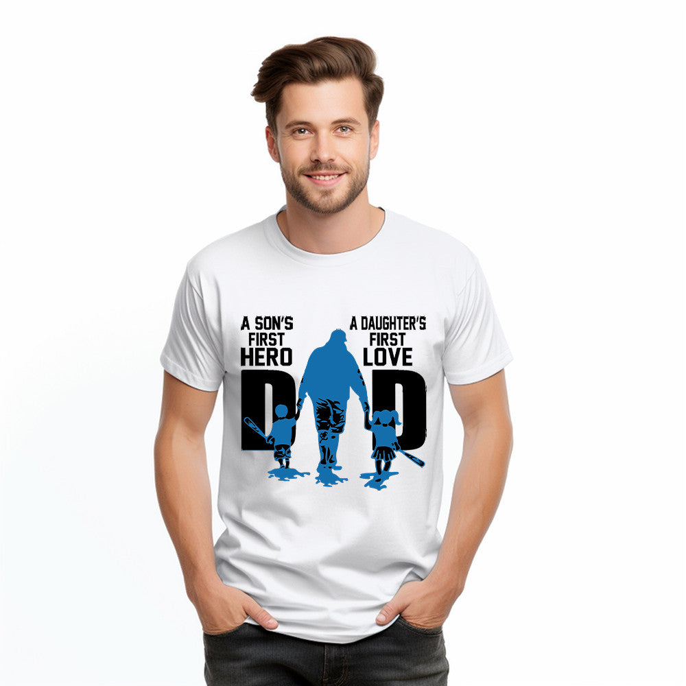 Dad A Son's First Hero A Daughter's First Love T-Shirt Dad Son Daughter Matching Family Gifts