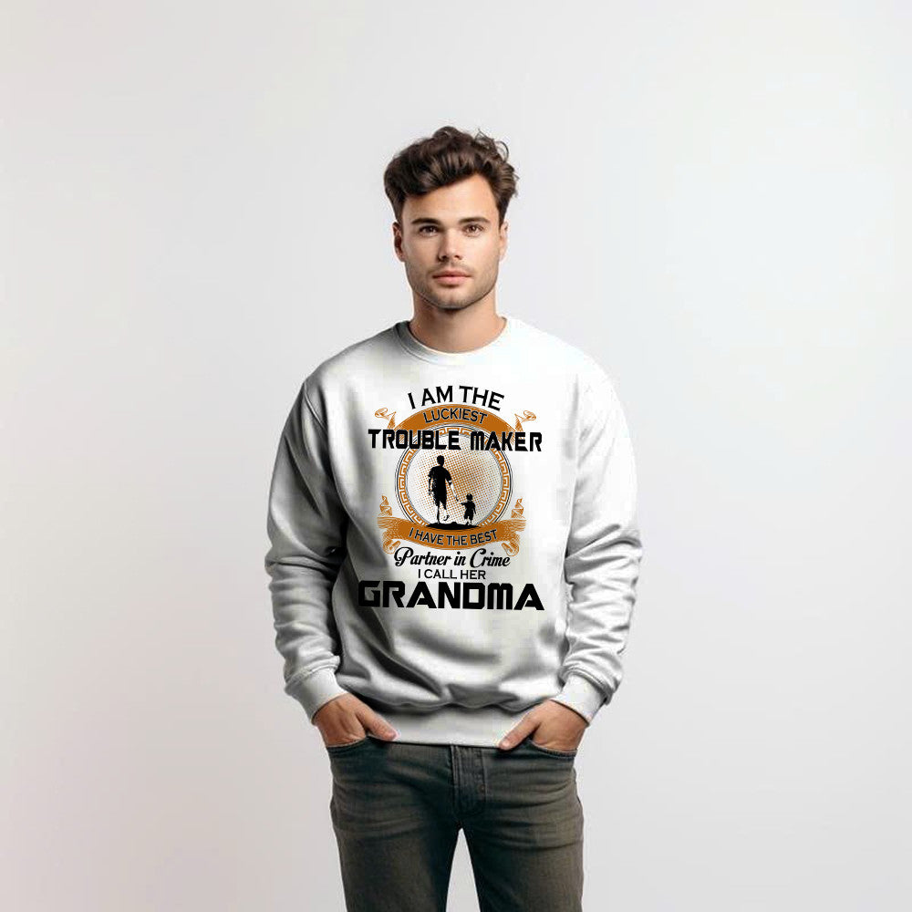 I Am The Luckiest Trouble Maker Partner In Crime I Call Her Grandma Sweatshirt Gift For Grandson