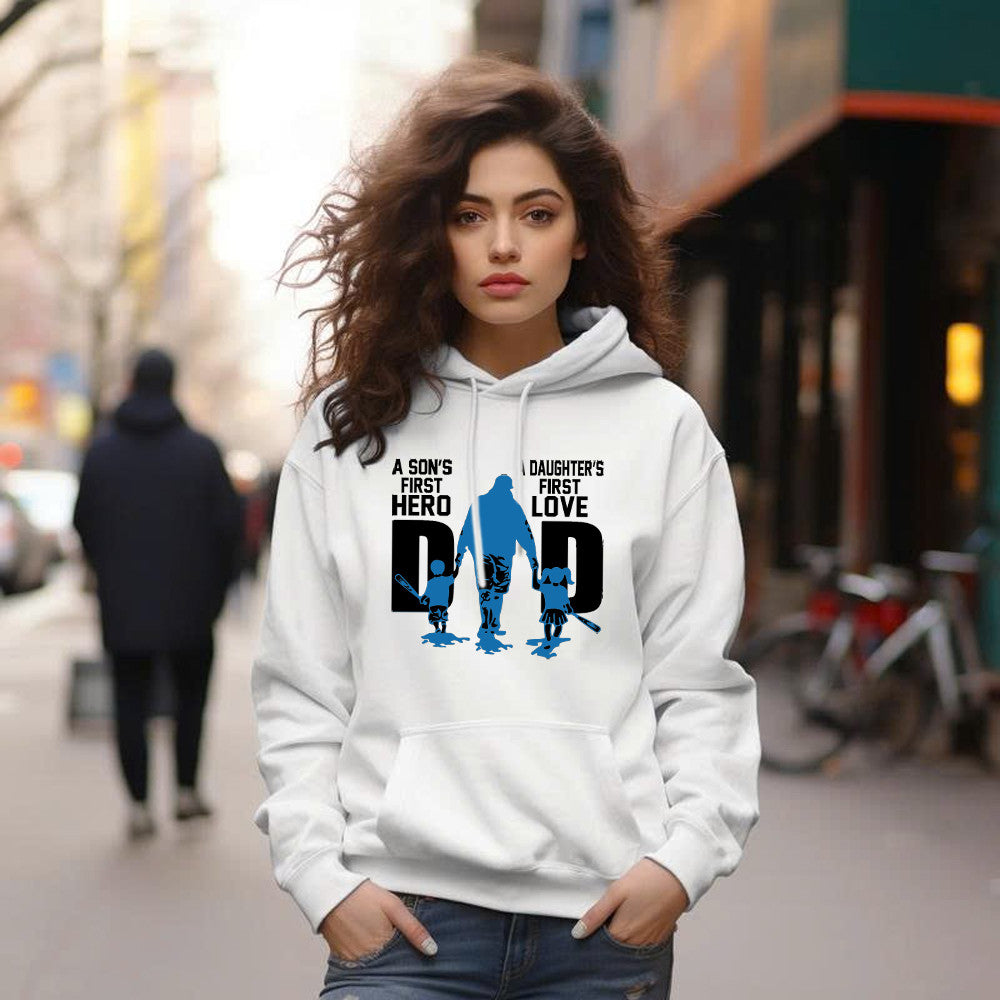 Dad A Son's First Hero A Daughter's First Love Hoodie Dad Son Daughter Matching Family Gifts