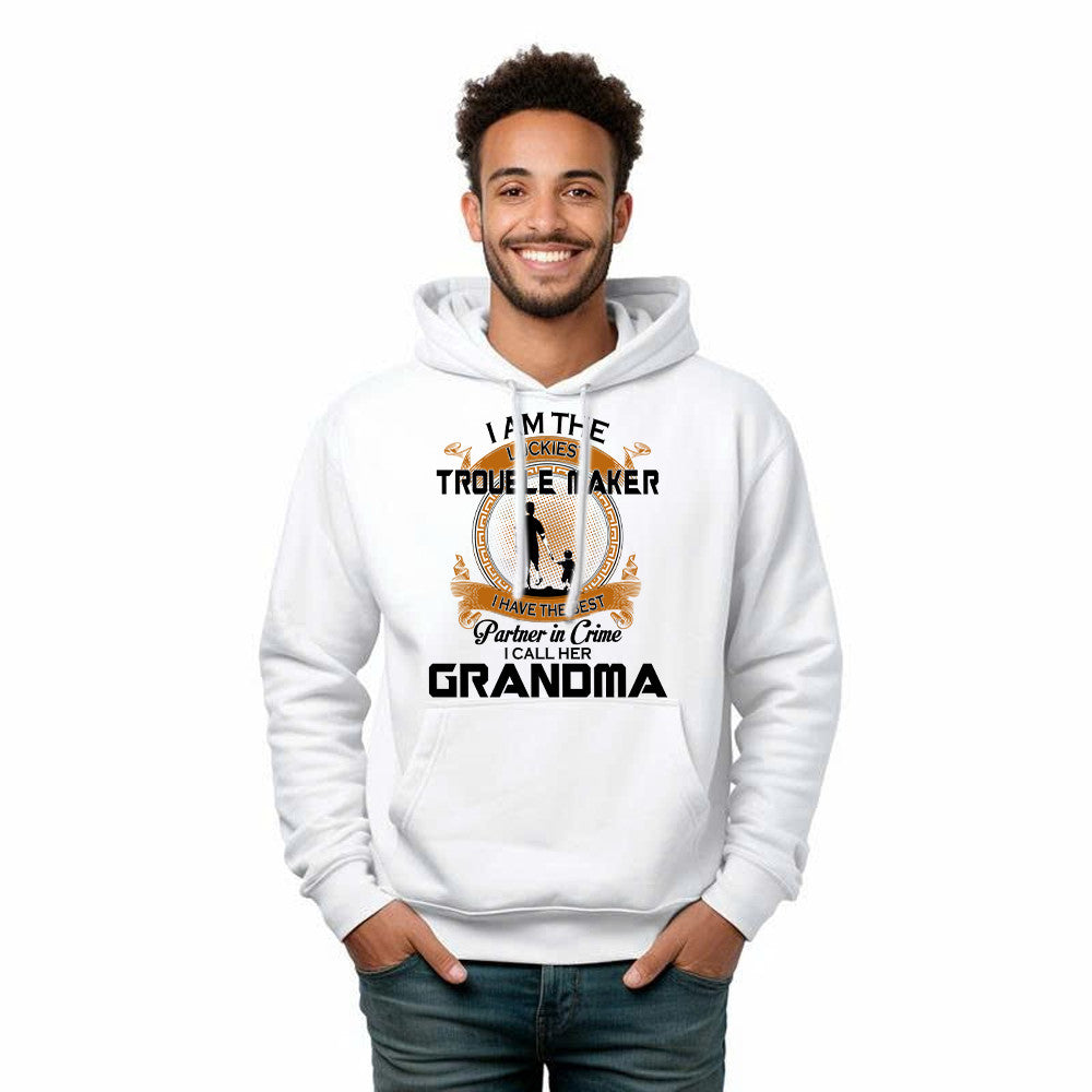 I Am The Luckiest Trouble Maker Partner In Crime I Call Her Grandma Hoodie Gift For Grandson