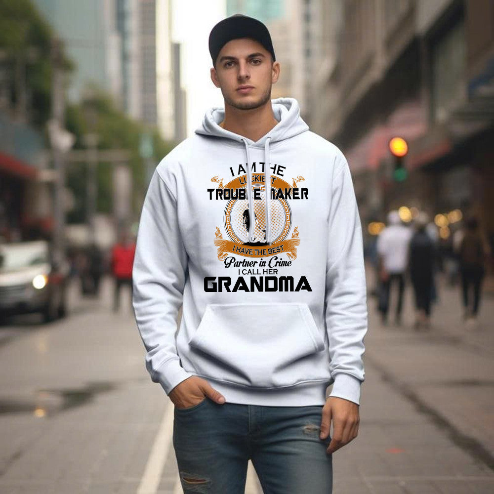 I Am The Luckiest Trouble Maker Partner In Crime I Call Her Grandma Hoodie Gift For Grandson