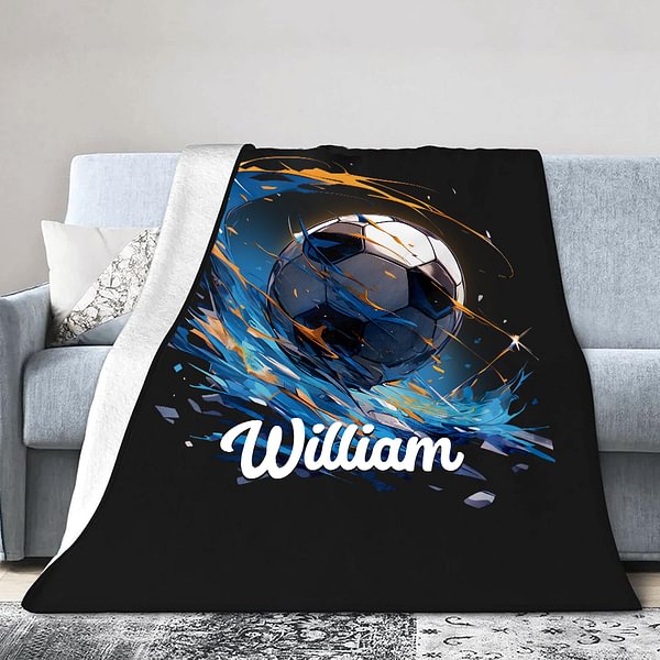 Personalized Football Throw Blanket – Custom Soft Black Blanket with Name, Cozy Sports Blanket for Kids, Football Lover Birthday Gift, Home Decor