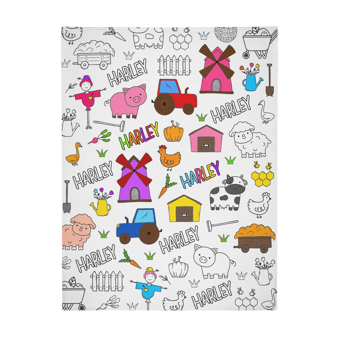 Personalized Cute Farm Doodle Blankets??- Gift for Kids