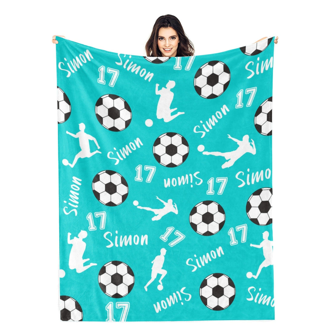 Personalized Football Silhouette Themed Name Blanket - Gift for Kids_7987
