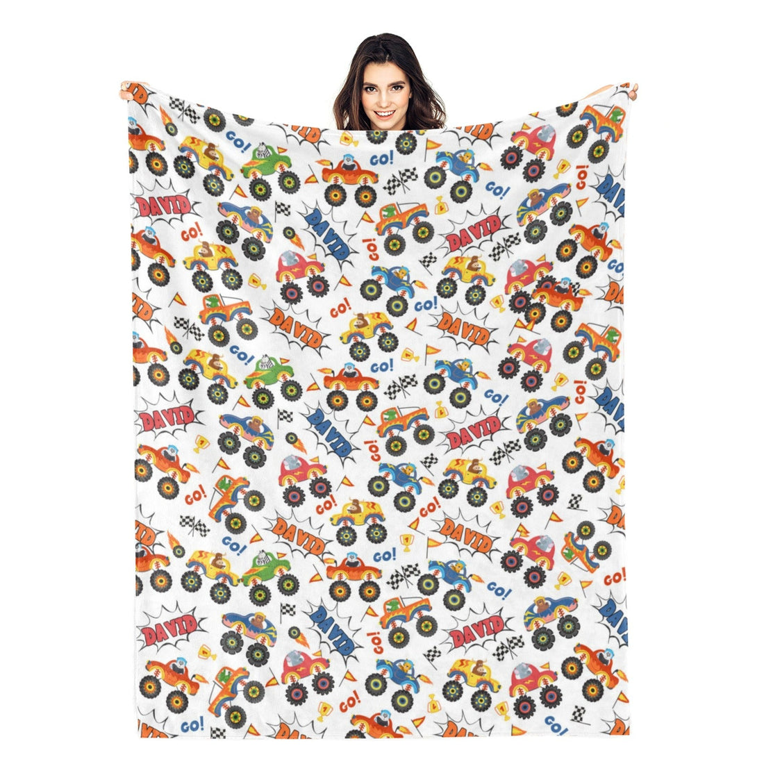 Personalized Big Wheelin Truck Name Blankets - Gift for Kids