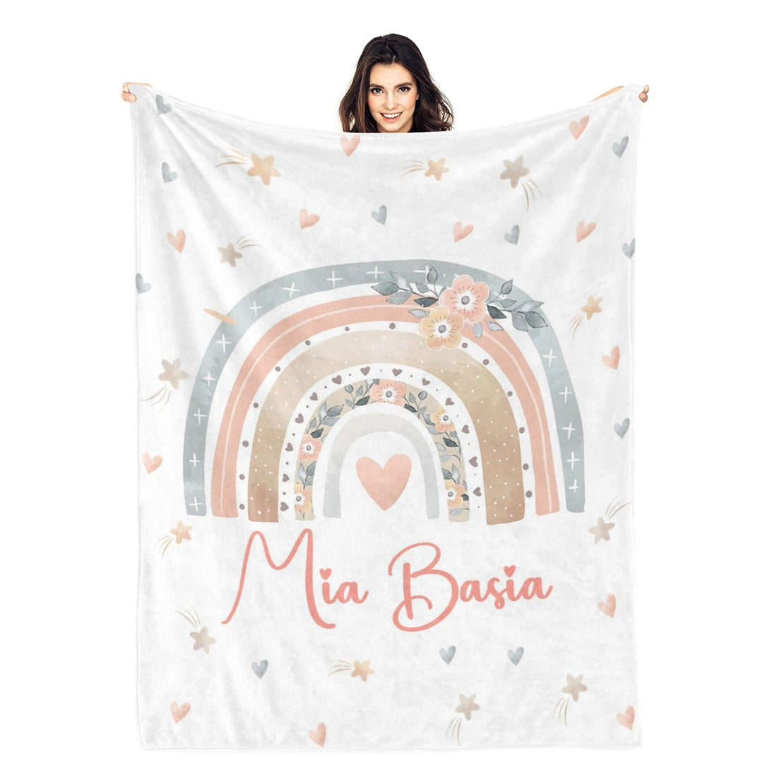 Personalized Love big Rainbow Name Blanket - Gift for Kids
