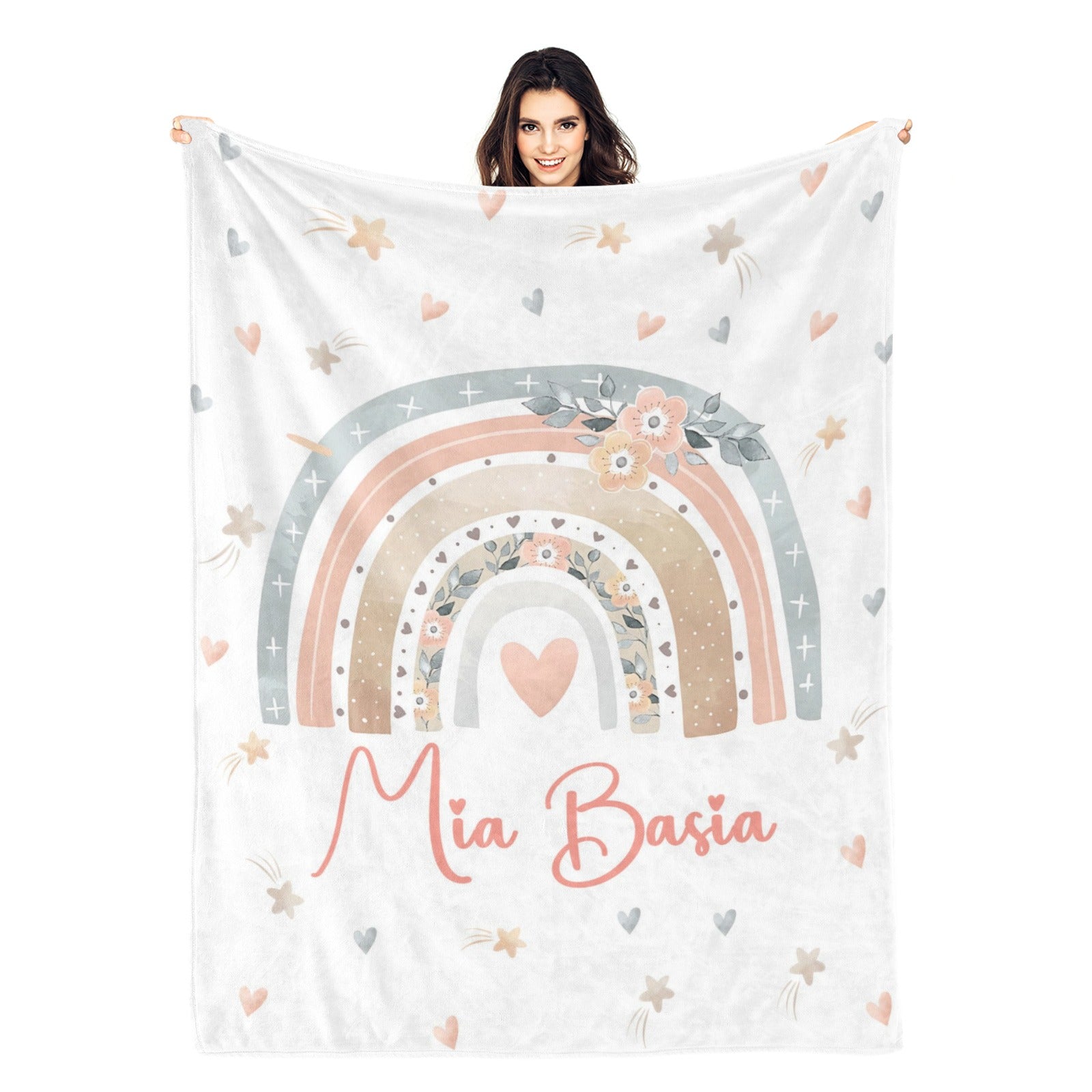 Personalized Love big Rainbow Name Blanket - Gift for Kids