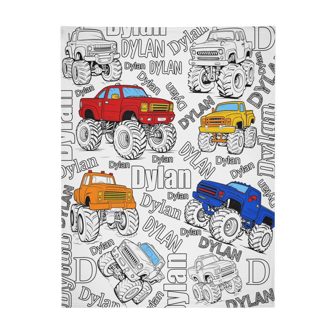 Personalized Custom Monster Truck Coloring Blanket??- Gift For Kids