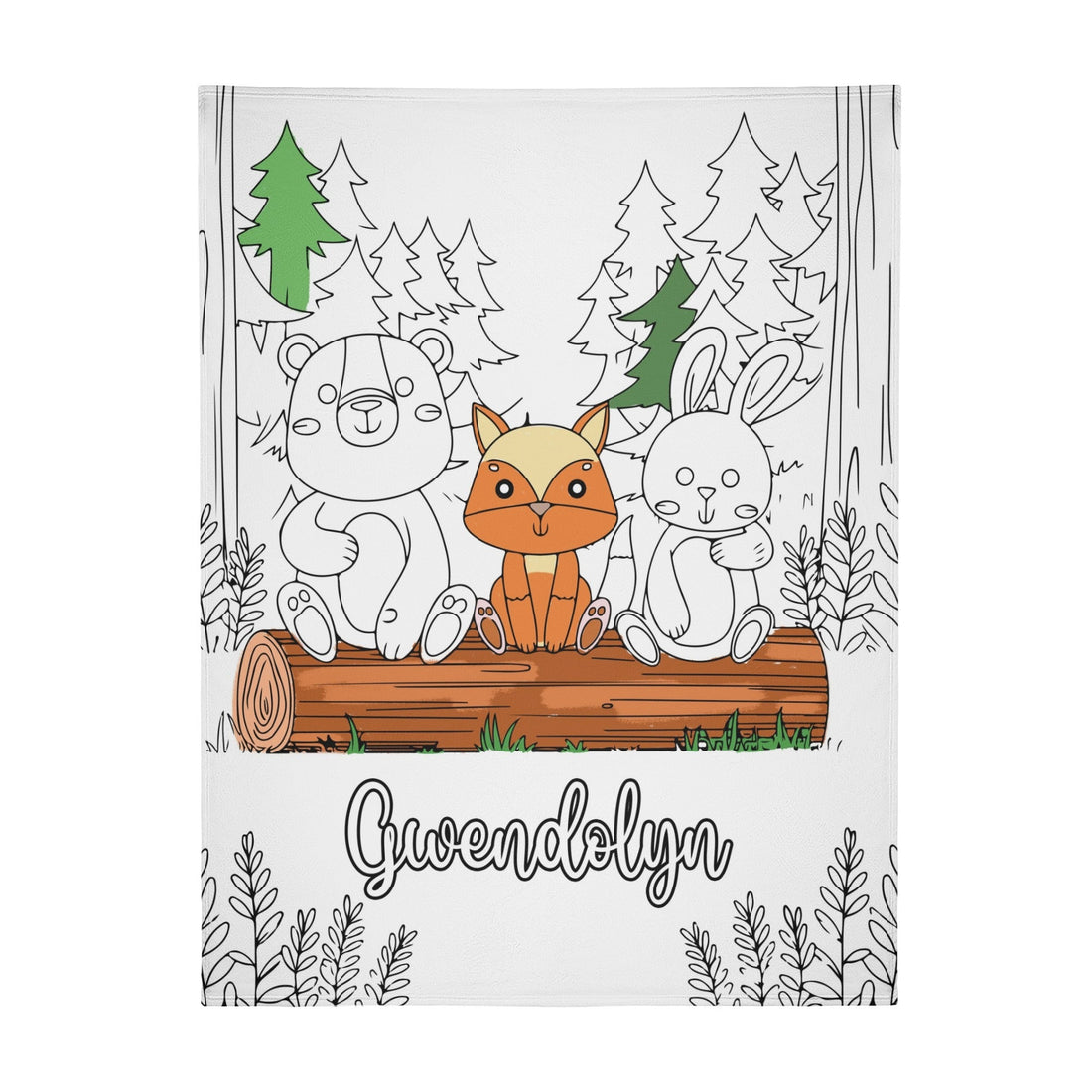 Personalized Paintbrush Doodle Forest Animal Coloring Blanket??- Gift for Kids