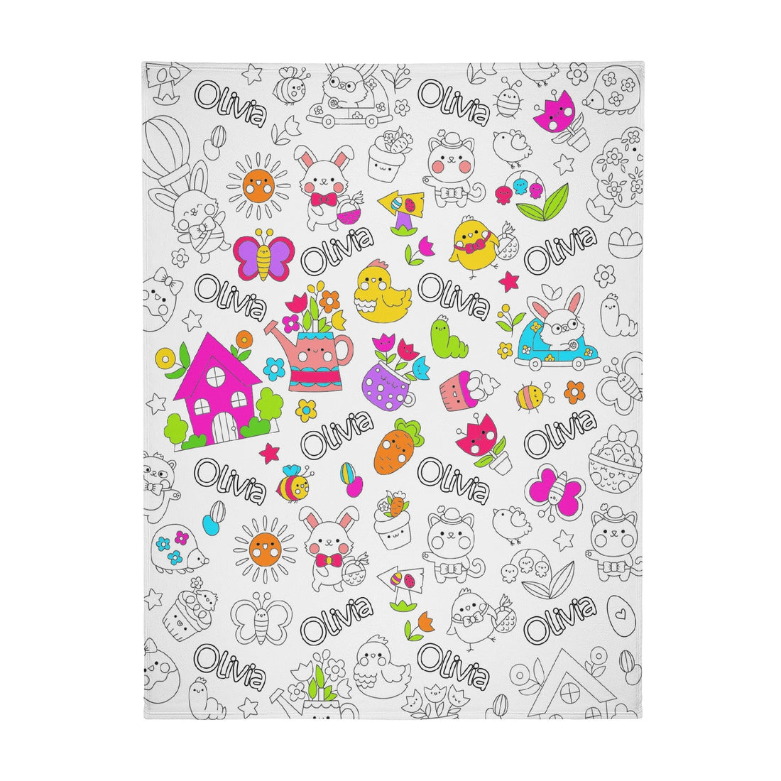 Personalized Cartoon Easter Girl Coloring Blankets??- Gift for Kids