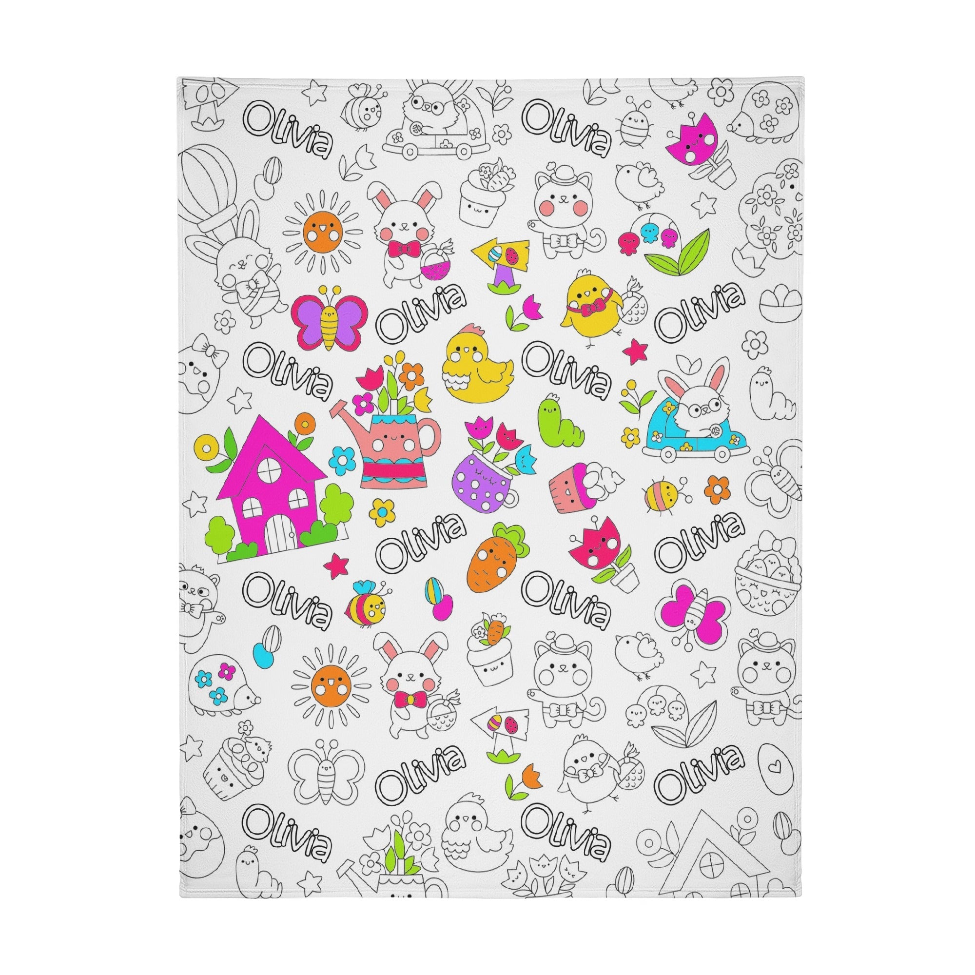 Personalized Cartoon Easter Girl Coloring Blankets??- Gift for Kids