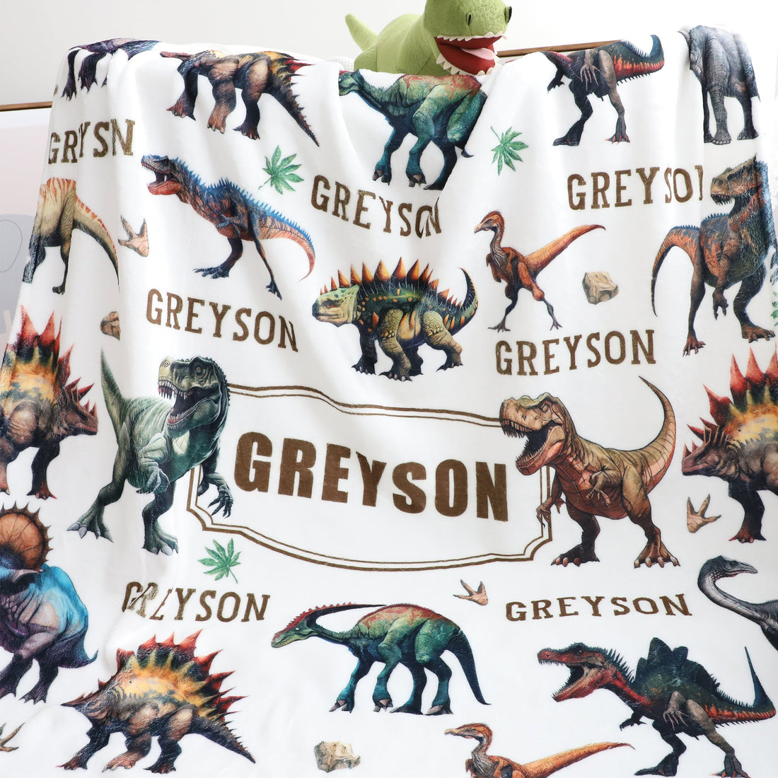 Personalized Dinosaurs Themed Boy Name Blanket - Gift for Kids