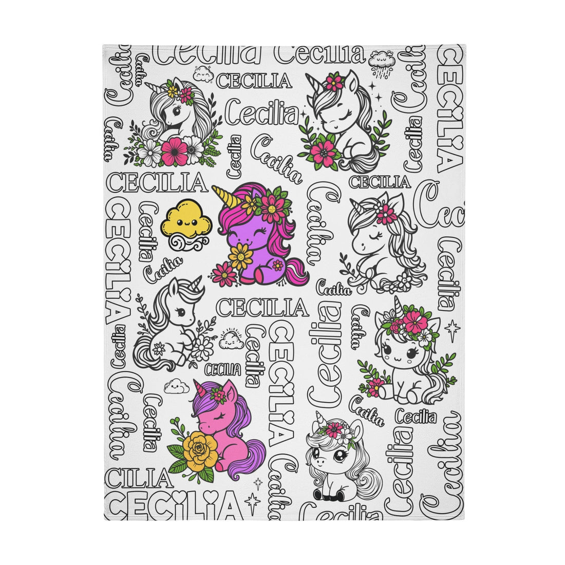 Personalized Cartoon Unicorn Coloring Blanket??- Gift For Kids