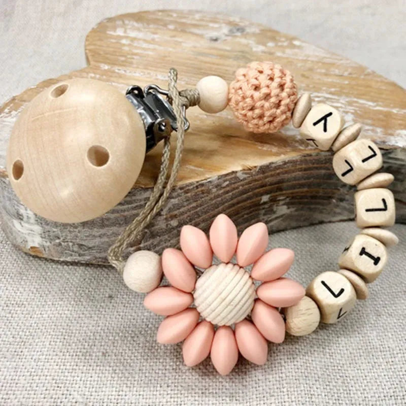 Customized Name Baby Pacifier Clip – Silicone Beads Teether Toy, Dummy Holder with Russian & English Name, Perfect Baby Gift