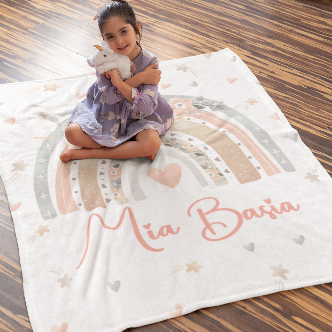 Personalized Love big Rainbow Name Blanket - Gift for Kids
