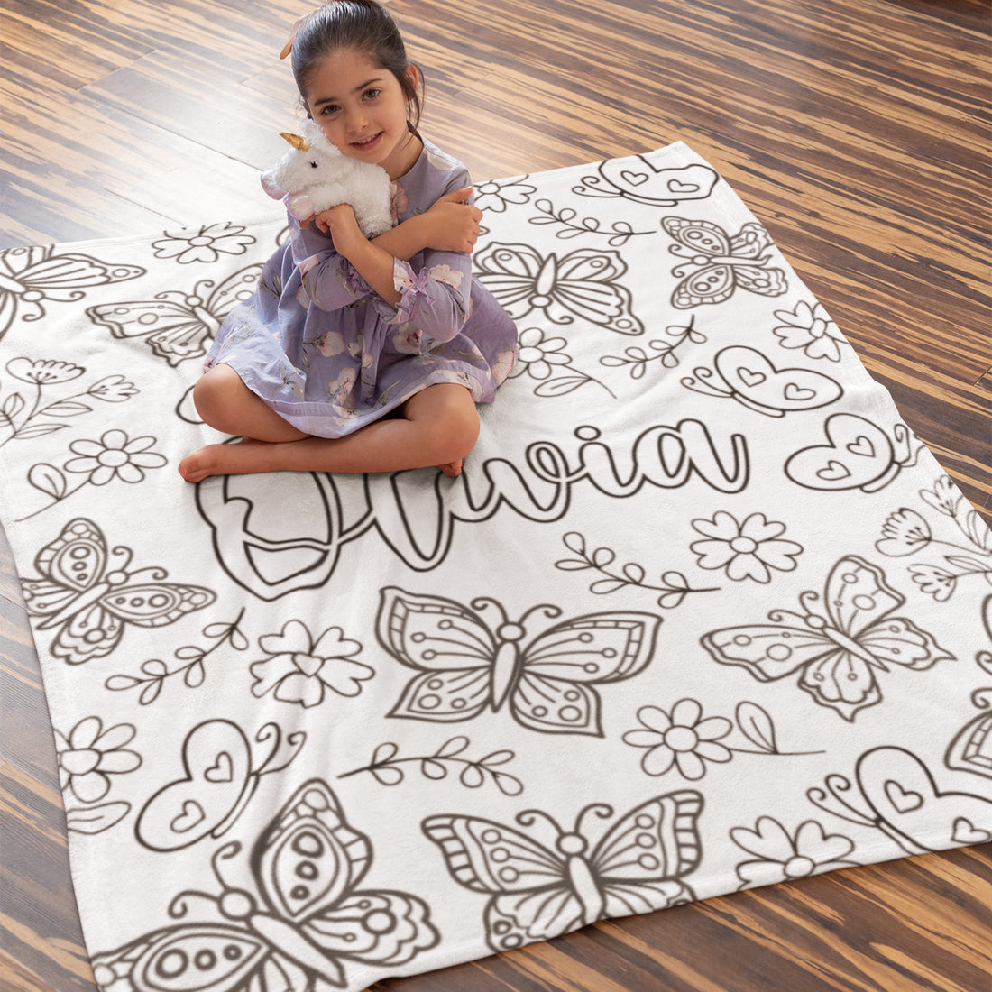 Personalized Doodle Butterfly Coloring Blanket??- Gift for Kids