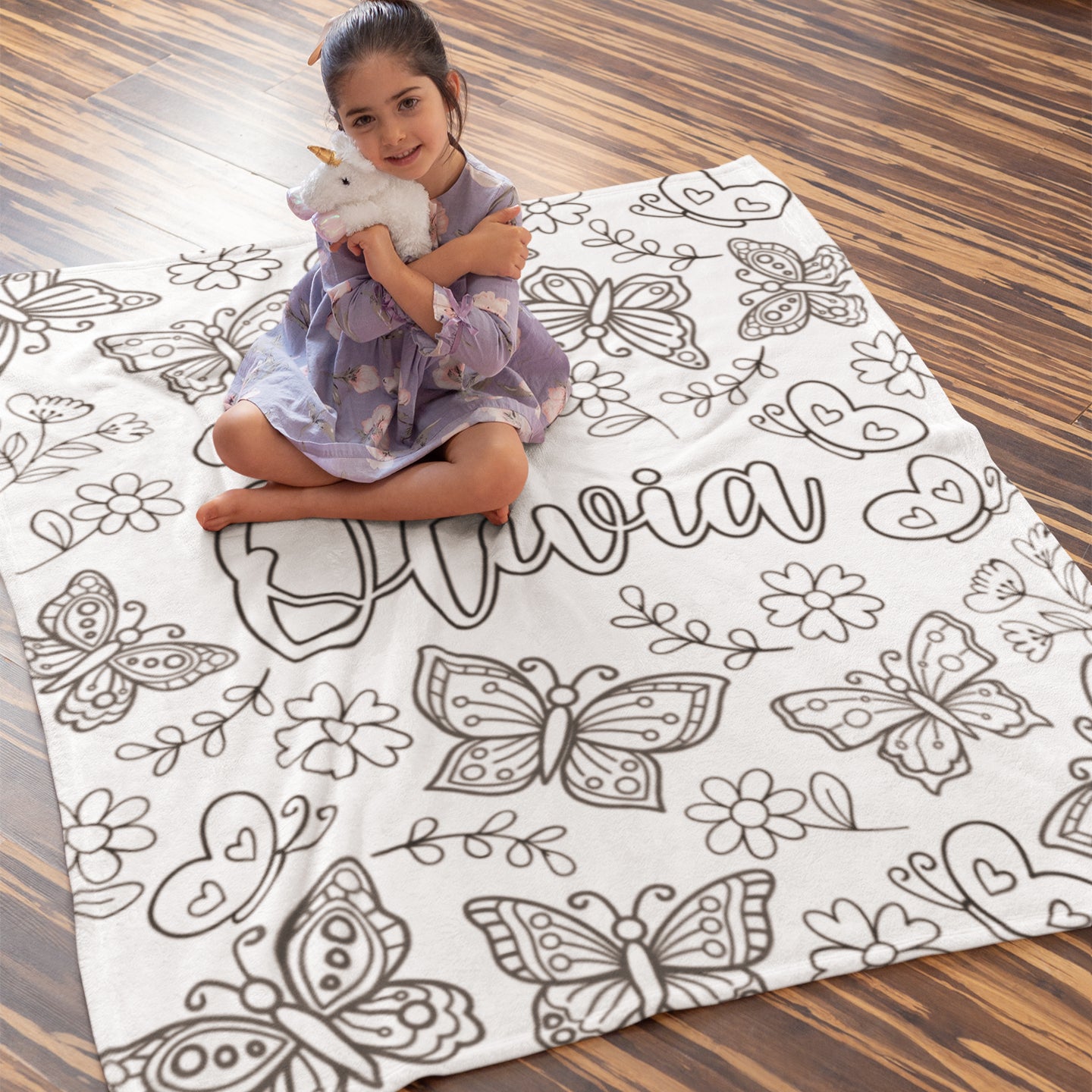 Personalized Doodle Butterfly Coloring Blanket??- Gift for Kids